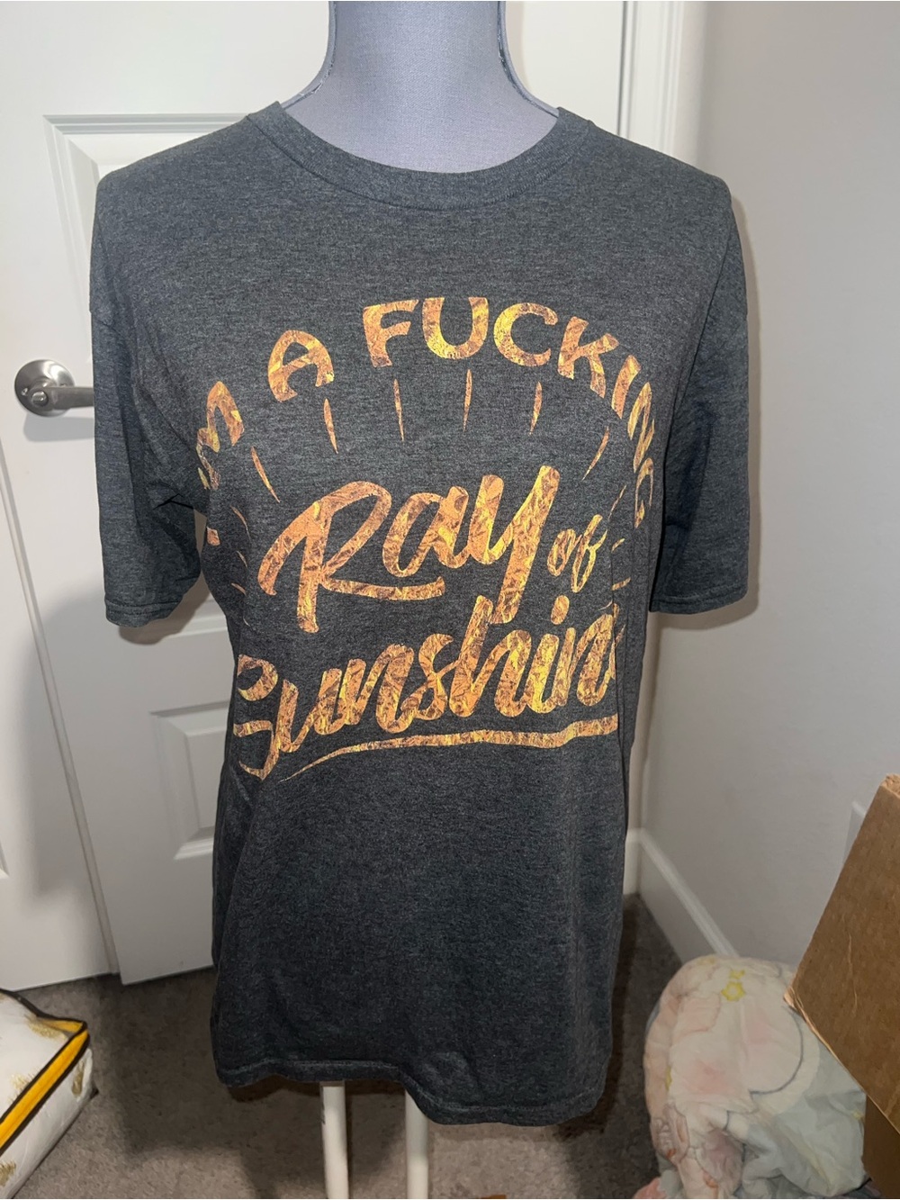 Gray Graphic Tee with Gold 'Ray of Sunshine' Print
